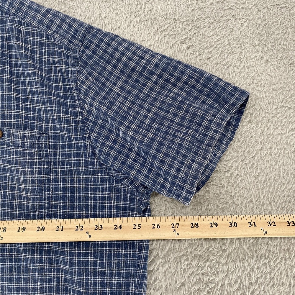 Patagonia Back Step Shirt‎ Mens XL Blue Plaid Hemp Cotton Short Sleeve Button Up - Picture 5 of 13